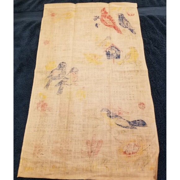 Vintage linen tea towel birds 1971 calendar new old stock - Picture 6 of 7